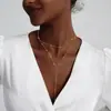 Colar em Camadas em Formato de Y Novo Retrô Europeu e Americano para Mulheres, Design de Nicho, Luxo Leve, Empilhável, Corrente de Clavícula Ajustável Banhada a Cobre