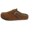 Sandalias de Cuero con Hebilla Retro para Mujer 2026 Otoño Ropa para Exteriores Suela Suave Antideslizantes Chanclas Celebridad de Internet Versátiles Viaje Commute