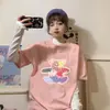 Camiseta de Manga Corta para Mujer con Estampado de Graffiti Estilo Americano Estilo Hong Kong Bf, Versión Coreana Verano 2026, Top Versátil Holgado y Casual de Algodón Puro