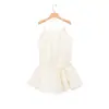Vestido cruzado da marca Z para mulheres no AliExpress, estilo europeu e americano, vestido moderno e popular de gola halter em poliéster stretch branco leitoso