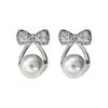 Primavera y verano nuevos aretes de lazo de diseño de moda coreana de plata S925, exquisitos aretes de perlas para oficina