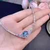 Colar de Topázio Azul London Puro Natural Azul London Super Profundo 7*9mm Prata 925 Acabamento Fino