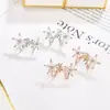 Pendientes de Clip Florales Curvos Dulces y Frescos Estilo Femenino Coreano con Pendientes de Circonita, Pendientes Elegantes, Estilo Retro de Hong Kong