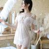 Lingerie Sexy Plus Size Europeia e Americana Atacado Comércio Exterior Camisola Renda Floral Transparente Cílios Vestido de Noite Ombro a Ombro 51 Sexy