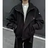 Jaqueta de Lã para Homem com Design de Zíper Diagonal e Gola Dupla para Comércio Exterior, Tamanho Grande, Casaco com Gola da Moda para Outono e Inverno, Cinza Escuro e Preto