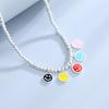 Pulsera con dije de sonrisa en color plata esterlina para mujer, diseño veraniego, combinable con todo, con cuentas para estudiantes y novias.