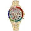 Transmissão ao Vivo Transfronteiriça Diamante Colorido Aço Inoxidável Pulseira de Aço Calendário Respingo de Bebê Relógio Simples Moda Elegante Luxo Relógio de Mostrador Grande