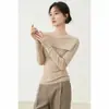 Chuwu STUDIO Suéter de Punto Base Elegante Ajustado Cómodo con Diseño de Solapa Asimétrica Mezcla de Lana