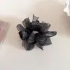 Scrunchie de Rede com Bolinhas Pretas e Brancas e Laço para Mulheres, Versátil Elegante Vintage para Rabo de Cavalo Baixo Coque Prendedor de Cabelo Acessório de Cabelo