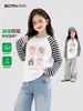 Ropa Infantil Camiseta de Manga Larga para Niñas 2026 Otoño Nuevo Estilo Tops Rayados Elegantes para Niños Ropa Casual de Otoño para Niños Grandes