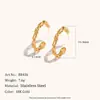 Pendientes Creativos de Personalidad de Nicho de Moda Transfronteriza Europea y Americana de Acero Inoxidable Chapado en Oro de 18 quilates de Dos Tonos con Cadena Pendientes en Forma de C