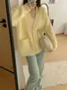Cardigan de Tricô Solto Novo Estilo Coreano Outono e Inverno para Mulheres, Versátil Solto Plus Size Preguiçoso Casaco Suéter Falso de Visão de Minka Top