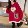 Estilo Coreano Casual Estilo Perezoso Divertido Estampado de Amor Primavera y Otoño Nuevo Diseño Falso de Dos Piezas Sudadera Holgada Delgada Cuello Redondo