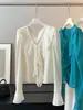 Camisa de Protección Solar con Cordones y Volantes de Encaje, Moda Coreana Versátil para Mujer, Nuevo Estilo de Verano, Top Ligero y Elegante con Mangas de Campana