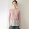 Suéter 100% cachemira pura Cony para mujer, suéter de punto fino con cuello en V calado y bloques de color para otoño/invierno, top de corte holgado