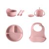 Juego de Plato de Cena de Cinco Piezas para Niños, Resistente a Caídas, Tazón de Comida Dividido para Bebés, Juego de Vajilla de Silicona, Resistente a Altas Temperaturas