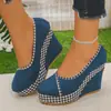 Sapatos de salto plataforma transfronteiriços europeus e americanos plus size, nova coleção primavera e outono feminina, bico fino, sem cadarço, sapatos de salto único da moda