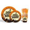 Set de Vajilla de Papel para Fiesta Temática de Brujas de Halloween Decoración Plato de Papel Vaso de Papel Mantel Desechable Servilleta de Papel Cuchillo Tenedor Cuchara