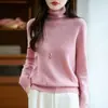 Suéter de Lã Puro Feminino para Outono e Inverno com Agulha Cinco Fios e Gola de Pelo, Tricô Básico Solto com Mangas Longas Versáteis