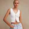2026 Verão Estilo Europeu e Americano Simples Gola V Sem Mangas Slim Fit Cropped Poliéster Camiseta Feminina Cor Sólida Estilo Pulôver
