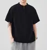 Camiseta de Moda de Verano para Hombre, Desestructurada, Media Cremallera, Cuello Alto, Diseño Estilo Americano, Corte Holgado, Hombro Normal para Hombres Jóvenes