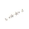 Beixi Joyería de Plata Plata de Ley S925 Estrella de Mar Barco Marino Diamante Brillante Pendientes Sencillos Moda Viajero Joyería Mini para Oreja