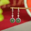 Yuebao Joyería Jade Hetian Plata de Ley S925 Ocho Direcciones Riqueza Seguridad Hebilla Patrón Redondo Moneda Jasper Gancho para Oreja Pendientes