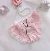 Calcinha Feminina Renda de Seda Fresca Estilo Japonês Babado Triângulo Princesa Laço Fofo