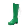 2023 nova bota de couro feminina com bico redondo e renda nas costas, zíper lateral, bota alta estilo Cavaleiro com salto, sapatos femininos 30-50 botas de comércio exterior