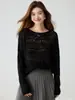 Cardigã de cashmere jacquard vazado estilo boho ombro a ombro 2026 outono novo malha fashion arejada para mulheres