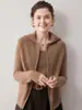 Cardigã de cashmere tricotado com zíper para mulheres, coleção outono/inverno 2026, com capuz, modelagem solta, peça de outer wear de cashmere, suéter, cardigã espessado