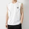 Chaleco de Seda de Hielo para Hombre Moderno Delgado Transpirable de Secado Rápido Deportivo Casual Chaleco Ancho Ropa Exterior Camisa sin Mangas de Cuello Redondo para Hombre Verano