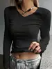 Moda Europea y Americana Transfronteriza para Mujer Versátil Color Sólido Cuello en V Casual Adelgazante Manga Larga