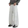 Calça xadrez de algodão elástico personalizada/Mais vendida para o outono, calça com rebites, nova calça de trabalho funcional, cor branca e cinza masculina