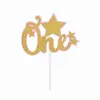 Topo de Bolo de Primeiro Aniversário Transfronteiriço, Decorações de Aniversário de Um Ano, Enfeites de Bolo de Estrela e Letra, Artigos de Festa