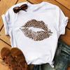 Camiseta de manga corta para mujer moda labios estampados estación independiente talla europea talla grande camiseta básica cuello redondo