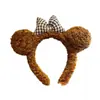 Color Marrón ~ Diadema de Oso Peluche Diadema con Lazo a Cuadros Estilo Otoño e Invierno Diadema Lavado Facial Reductora de Edad para Niñas