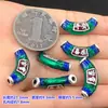 Plata S999 Azul Quemado Ping An Feliz Barril Codo Pulsera Media Pulsera Trenzada Pulsera de Cuerda Collar Accesorios Hechos a Mano DIY