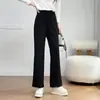 Especial2026 Outono Novo Tamanho Grande Feminino Emagrecedor Simples Levemente Flare Calças para Meninas Plus Size Casuais Calças Pretas 0743