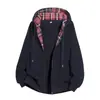 Cardigan com Capuz Forrado em Xadrez G-stone Forro de Lã Masculino Ombro Caído Solto Hoodie com Zíper Outono/Inverno
