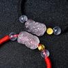 Suministro al por mayor de pulseras Pixiu de cristal rosa natural, cuerdas tejidas a mano, pulseras del mismo estilo para parejas, accesorios, accesorios tallados a mano