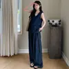 Vestido de Maternidad Popular de Internet Verano 2025 Alta Calidad Delgado Mezclilla Camisa Pantalones talla extra Estilo Occidental Adelgazante Conjunto de Tres Piezas