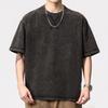 Verão americano retrô top fino masculino super textura lavado pesado manga curta T-shirt masculina roupas de meia manga soltas
