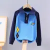 Suéter de Algodón Puro para Niños Estilo Otoño e Invierno, Camiseta Base de Punto para Niños Talla Mediana y Grande, Media Cremallera, Forrado de Felpa, Suéter Grueso para Niños