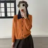 Novos tops de outono e inverno, estilo casual, modeladores, versáteis, elegantes, adequados para usar como peça externa, color blocking vintage, gola de lapela, cardigã de tricô feminino