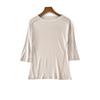 [Procesamiento y Personalización] Camiseta Interior de Seda de Morera de Verano Yuyue con Cuello Redondo y Manga de Tres Cuartos para Mujer Top de Seda de Manga Corta para Mujer