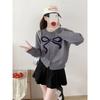 Cardigan Tricot Jacquard Estilo Coreano Petite Curto com Laço para Mulheres Outono Inicial Novo Estilo College Versátil Jaqueta Suéter