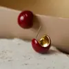 Pendientes de Borla con Forma de Gota de Agua y Pétalo Completamente Incrustados en Diamantes, Estilo Moda de la Industria Pesada Europea y Americana, Pendientes Calientes Festivos Otoño e Invierno Rojo Ankora