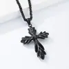Collar con Colgante de Cruz de Acero de Titanio Flor de Iris Gótica Retro Europea y Americana Transfronteriza Personalidad de Nicho Rockero Motociclista para Hombres