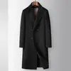 Abrigo de Cachemira Tejido a Mano para Hombre Otoño/Invierno Largo hasta la Rodilla Doble Botonadura Forro Desmontable de Plumón de Ganso Blanco Chaqueta de Alta Calidad